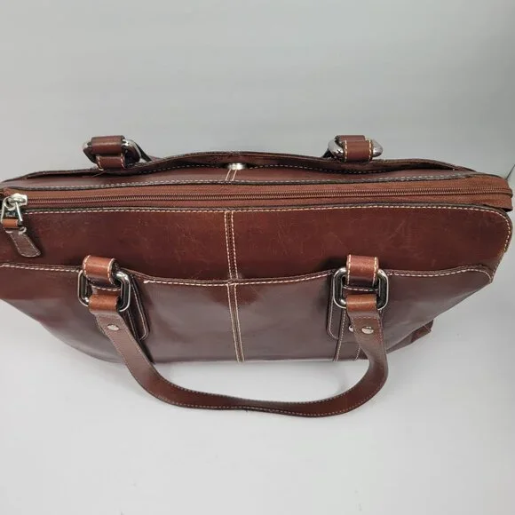 VTG Fossil Executive Women's Brown Leather Tote Shoulder Bag - Picture 5 of 12